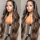 Sunber Blonde Highlights 13x4 Lace Front Body Wave Chocolate Brown With Peek A Boo Wig Flash Sale