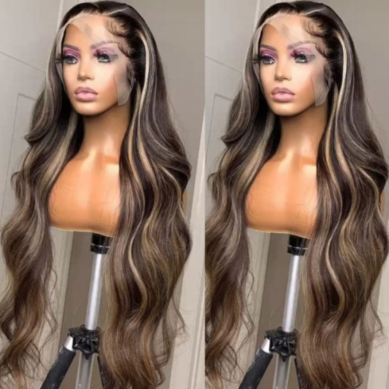 Sunber $100 Off Chocolate Brown With Peek A Boo Blonde Highlights Lace Front Body Wave Wig
