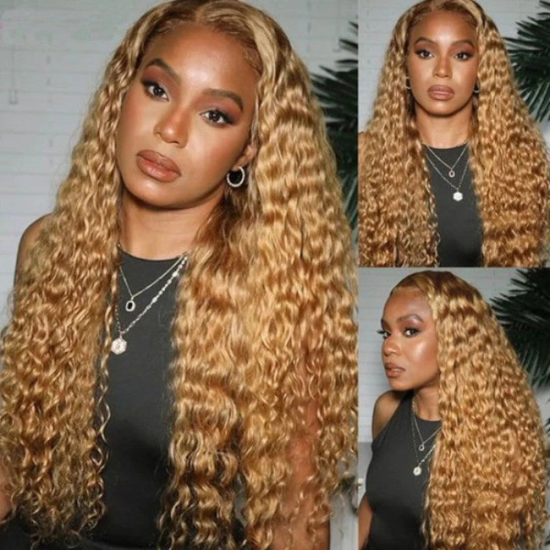 Sunber Honey Blonde Water Wave 13x4 Lace Front Wig With Baby Hair For Women