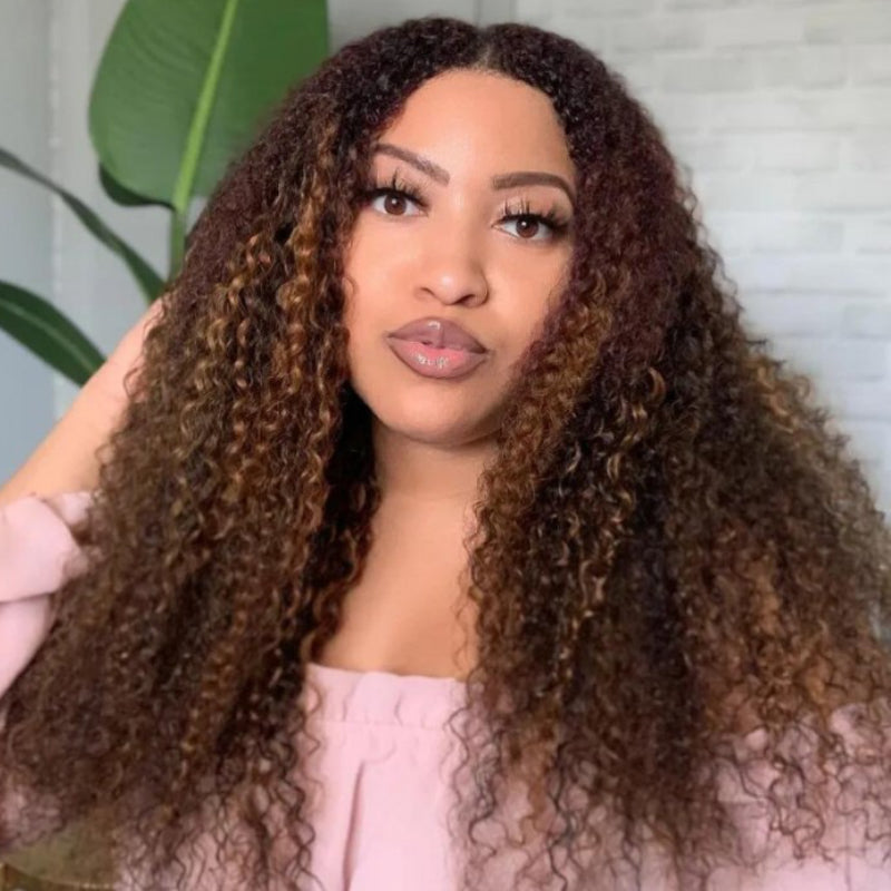 Sunber Piano Brown Highlight Color Best Fluffy Curly 13X4 Lace Front Wigs For Black Women