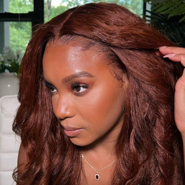 【180% density】Sunber Reddish Brown 13*4 Lace Front Wig Kinky Straight Dark Auburn Copper Color Human Hair Wigs Flash Sale