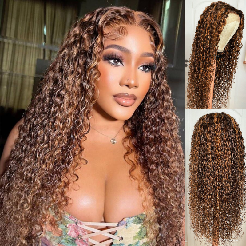 [22"=$169] Flash Sale Sunber Piano Brown Highlight Big Curly 13*4 Lace Frontal Wigs Water Wave Wig