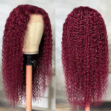 Flash Sale Sunber Burgundy Red 99J 13x4 Lace Front Jerry Curly Wig Real Human Hair For Women