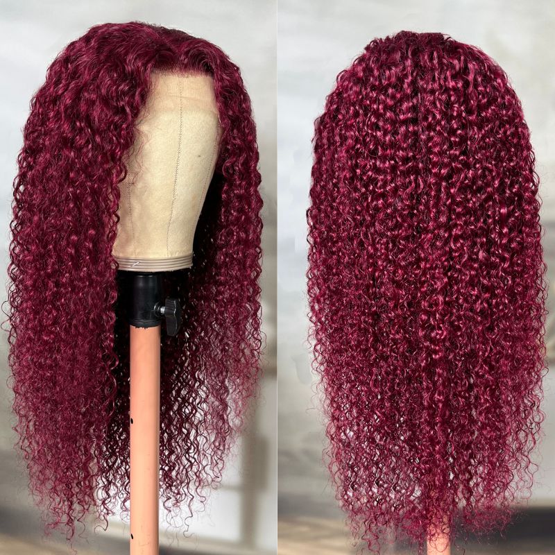 Flash Sale Sunber Burgundy Red 99J 13x4 Lace Front Jerry Curly Wig Real Human Hair For Women