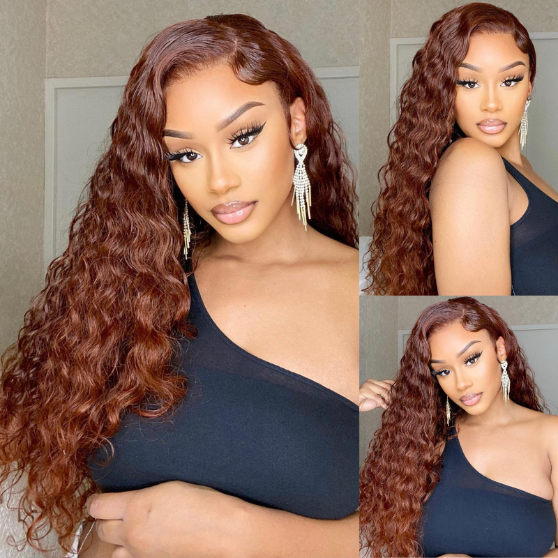 Sunber Reddish Brown Wet And Wavy Lace Front Wigs Water Wave Pre Pluck