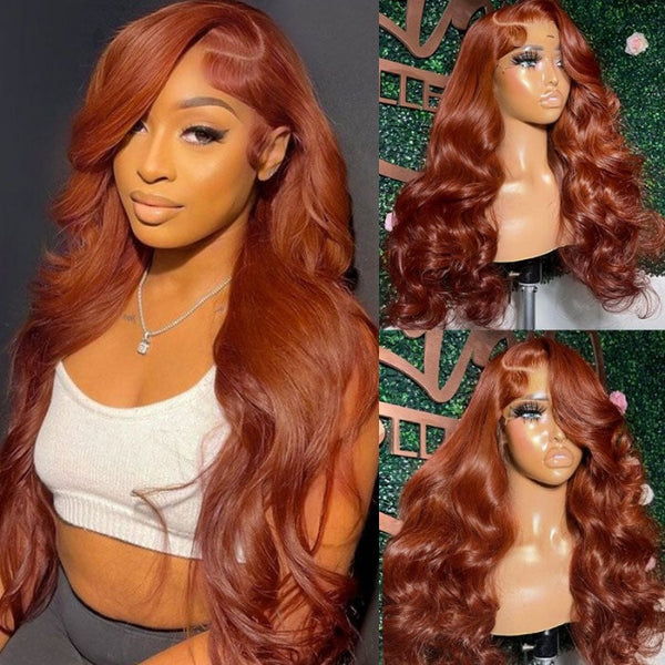 Flash Sale Sunber Copper Brown Body Wave 13x4 Lace Front Wigs  Pre-Plucked With Babyhair