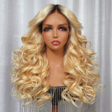 Sunber Hair Dark Roots Golden Color Loose Deep Wave 13x4 Lace Front Wigs 180% Density With Baby Hair