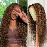 Flash Sale Sunber Piano Brown Highlight Big Curly Lace Frontal Wigs Water Wave Human Hair