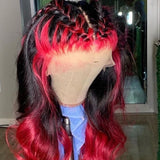 Flash Sale Sunber 13*4 Lace Front Dark Burgundy With Rose Red Highlights Loose Wave Human Hair Wig
