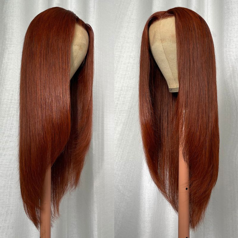 Sunber Reddish Brown Layered Cut 13x4 Lace Wig Human Hair Wig Pre-plucked