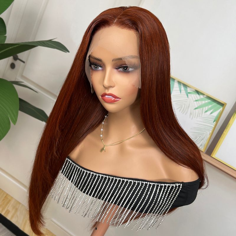 Sunber Reddish Brown Layered Cut 13x4 Lace Wig Human Hair Wig Pre-plucked