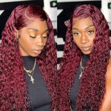 Flash Sale Sunber Burgundy Red 99J 13x4 Lace Front Jerry Curly Wig Real Human Hair For Women