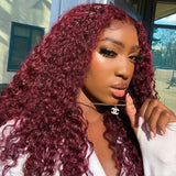 Flash Sale Sunber Burgundy Red 99J 13x4 Lace Front Jerry Curly Wig Real Human Hair For Women