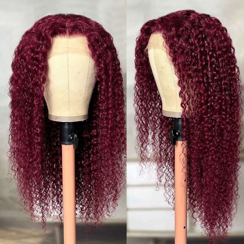 Flash Sale Sunber Burgundy Red 99J 13x4 Lace Front Jerry Curly Wig Real Human Hair For Women