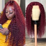 Flash Sale Sunber Burgundy Red 99J 13x4 Lace Front Jerry Curly Wig Real Human Hair For Women