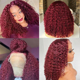 Flash Sale Sunber Burgundy Red 99J 13x4 Lace Front Jerry Curly Wig Real Human Hair For Women