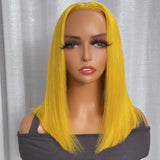 Sunber Lemon Yellow Straight Shoulder Length 13x4 Bob Lace Wig