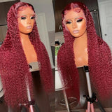 Flash Sale Sunber Burgundy Red 99J 13x4 Lace Front Jerry Curly Wig Real Human Hair For Women
