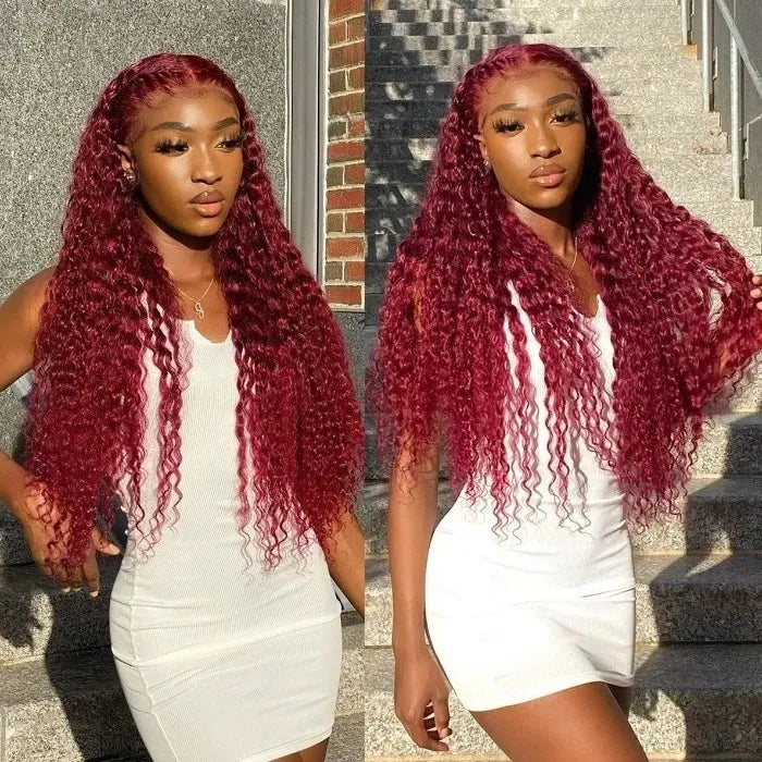 Clearance Sale Jerry Curly Burgundy 99J Lace Wig Red Human Hair Wigs Flash Sale