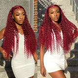 BOGO Sunber Jerry Curly 99J Red Burgundy Lace Closure Wig 180% Density Lace Front Human Hair Wigs