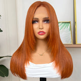 Sunber Burnt Orange Color Straight 13x4 Lace Front Wig With Layered Haircut Human Hair