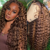 Piano Brown Highlight Big Curly Lace Frontal Wigs