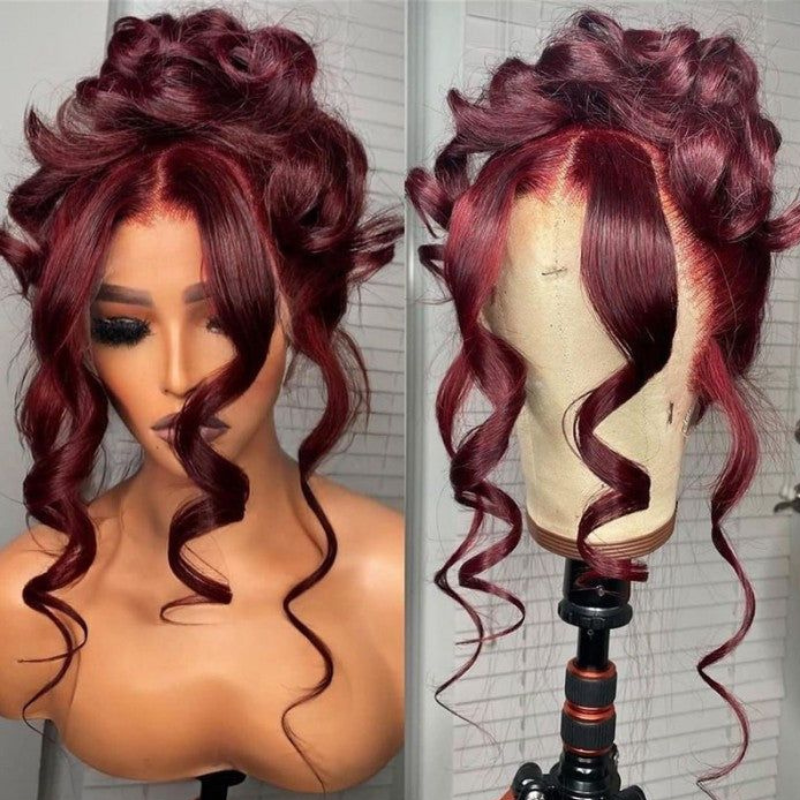 Sunber Dark 99J Burgundy Body Wave 13x4 Lace Front Wigs Pre Plucked Human Hair Colored Wigs