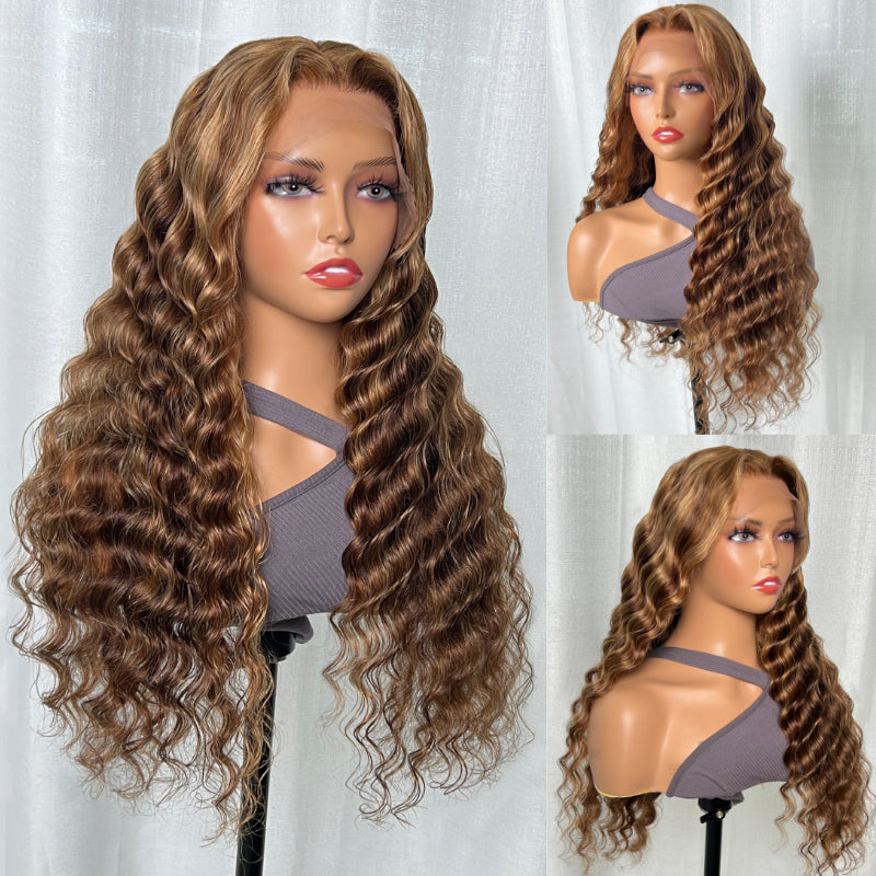 Sunber Honey Blonde Highlight Piano 13x4 Lace Front Wig With Deep Wave Human Hair Wig