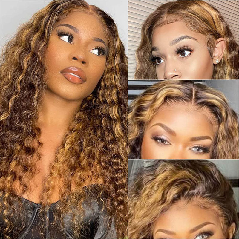 Sunber Water Wave Honey Blonde Highlighted 13x4 Lace Front Wig With Trend Color Wig