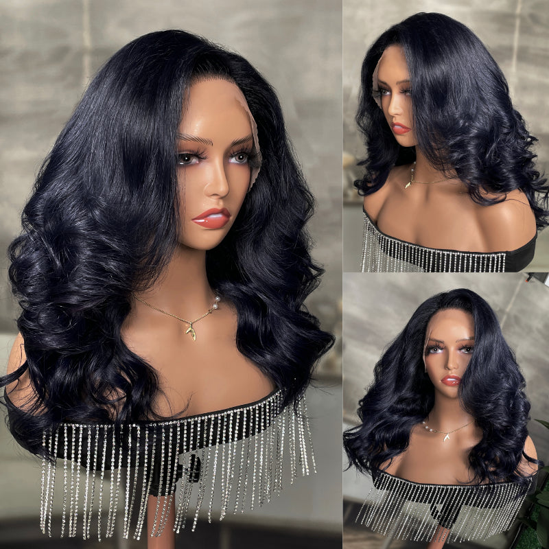 Sunber Dark Silver Blue Color 13x4 Lace Front Wig With Loose Wave Human Hair