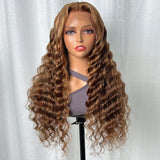 Sunber Honey Blonde Highlight Piano 13x4 Lace Front Wig With Deep Wave Human Hair Wig