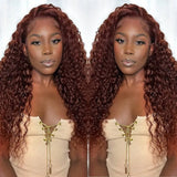Flash Sale Sunber Reddish Brown Deep Wavy 13x4 Lace Front Wigs Autumn Breeze Human Hair Wigs
