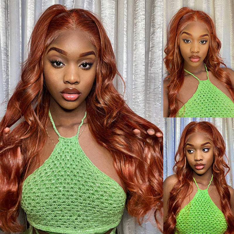 Flash Sale Sunber Copper Brown Body Wave 13x4 Lace Front Wigs  Pre-Plucked With Babyhair