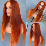 Sunber Burnt Orange Color Straight 13x4 Lace Front Wig With Layered Haircut Human Hair