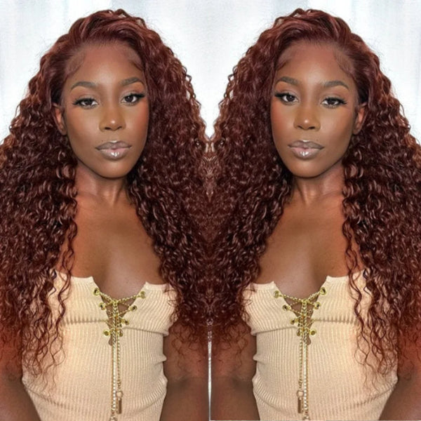 Sunber Reddish Brown Deep Wavy 13x4 Lace Front Wigs Autumn Breeze Human Hair Wigs