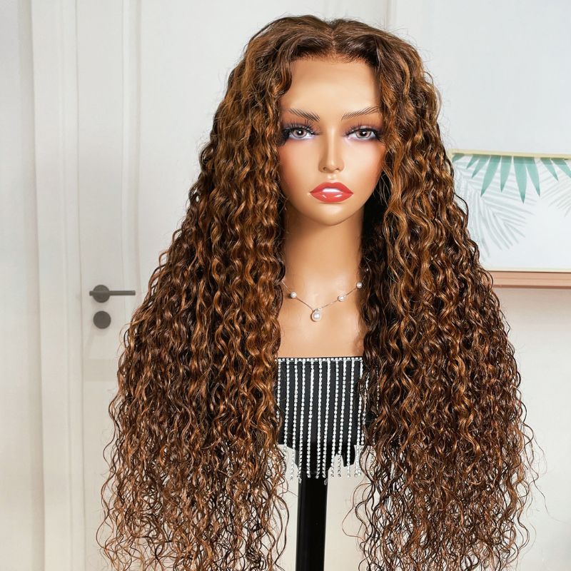 [22"=$169] Flash Sale Sunber Piano Brown Highlight Big Curly 13*4 Lace Frontal Wigs Water Wave Wig