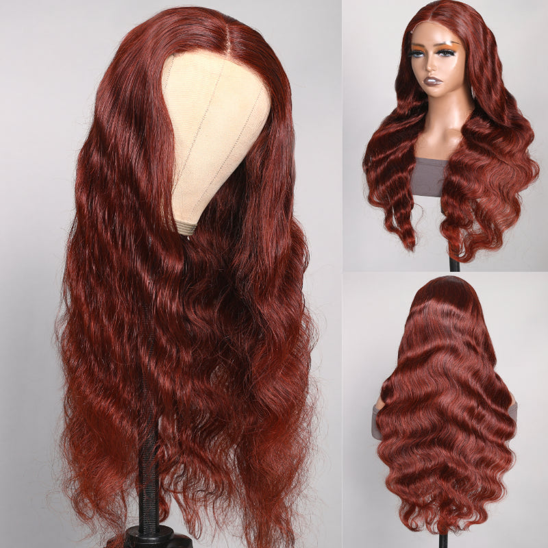 Sunber Body Wave Put on and Go  Reddish Brown 7x5 Bye Bye Knots Pre-Cut Lace Human Hair Wigs With Pre-Plucked