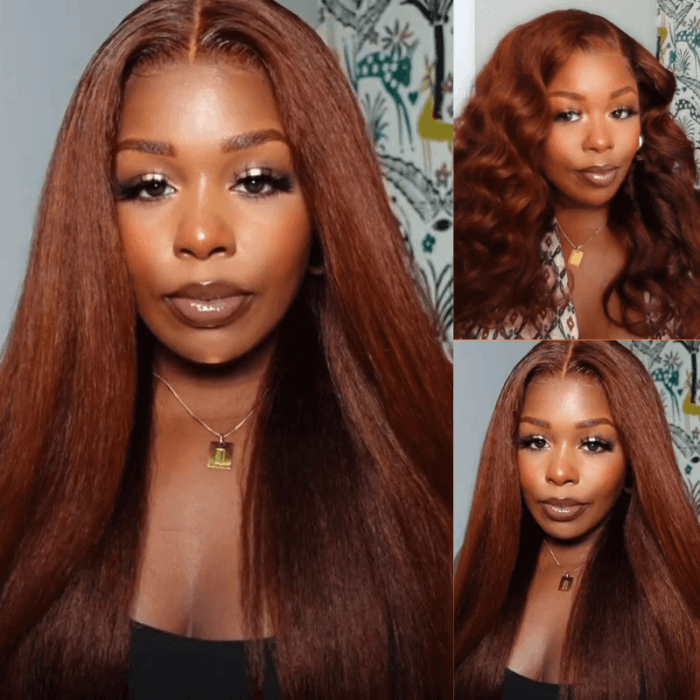 Sunber Kinky Straight Reddish Brown 6*4.75 Pre-Cut Lace Closure Wig With Breathable Cap