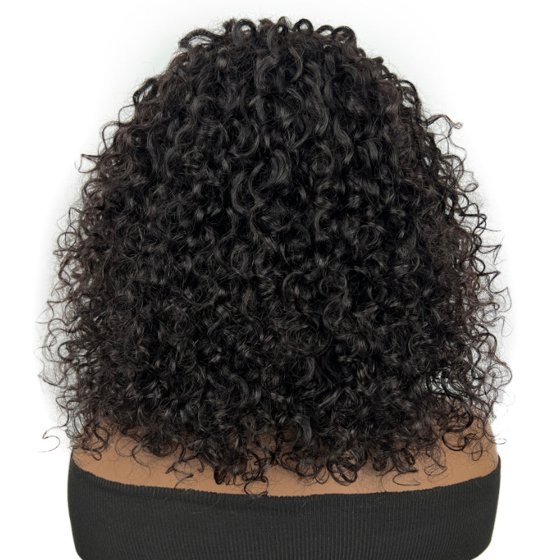 Sunber Natural Black Curly Bob Wigs With Bangs Human Hair Air Wig Cap For Women
