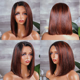 $100 Off Sunber 180% Density Dark Copper Red Balayage Angled Sleek 13x4 Lace Front Short Bob Wig