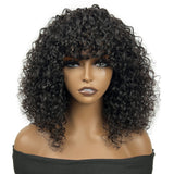 Sunber Natural Black Curly Bob Wigs With Bangs Human Hair Air Wig Cap For Women