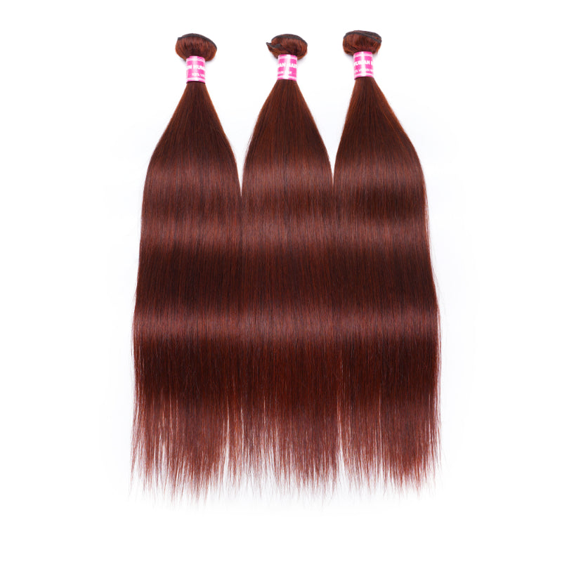 Sunber Hair Reddish Brown Straight 3 Bundles Human Hair Weave