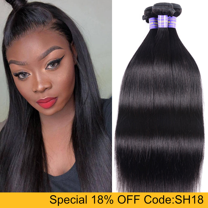 Sunber Hair Thick Brazilian Straight 3 Bundles Hair Weave With Remy Human Hair Extensions