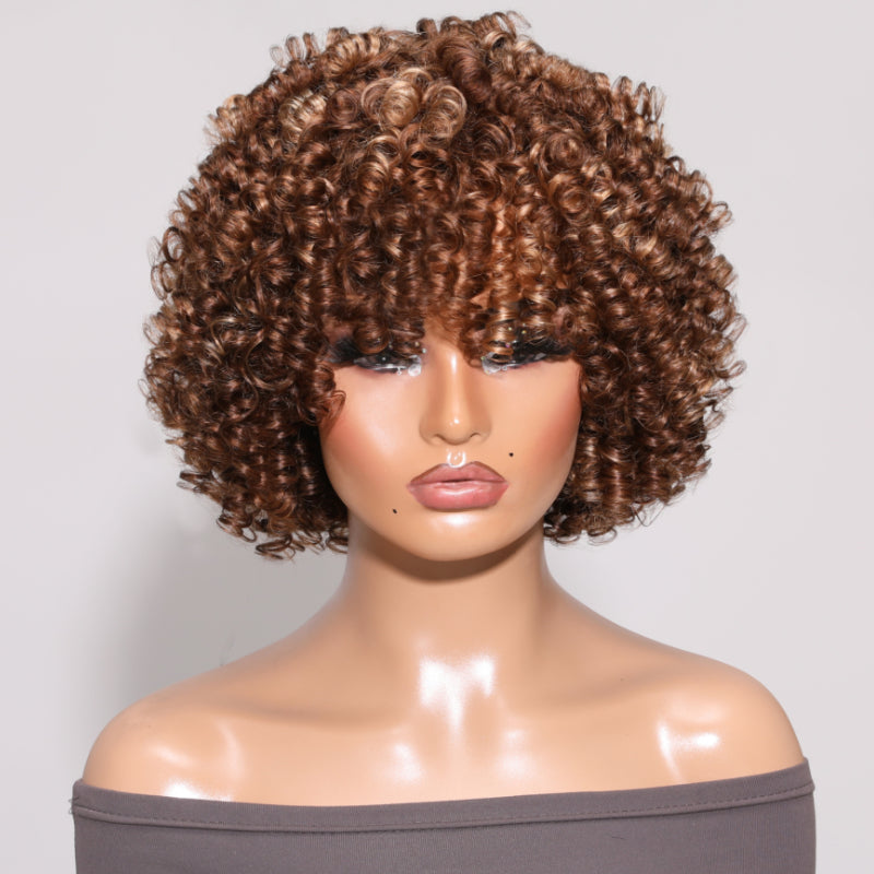 Sunber Curly Short Bob Wig With Bangs