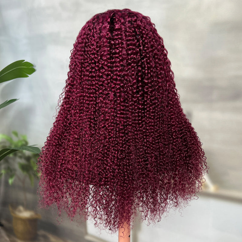 Sunber $100 Off Sunber Ombre 99j Burgundy Colored Jerry Curly V Part Human Hair Wig Luxury Density
