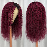 Sunber $100 Off Sunber Ombre 99j Burgundy Colored Jerry Curly V Part Human Hair Wig Luxury Density