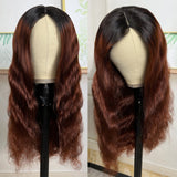 Sunber Reddish Brown Dark Roots V Part Wig Body Wave Glueless Human Hair Wigs