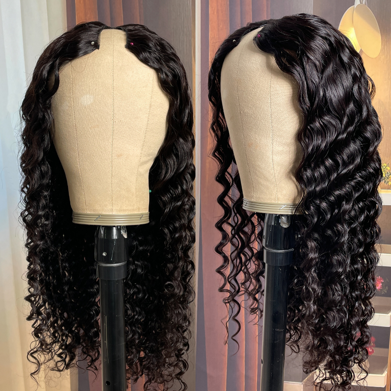 Sunber V Part Wig Deep Wave No Leave Out Human Hair Wigs Beginner Friendly