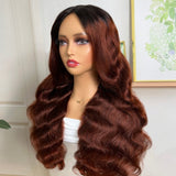 BOGO Sunber Reddish Brown Dark Roots V Part Wig Body Wave Glueless Wigs