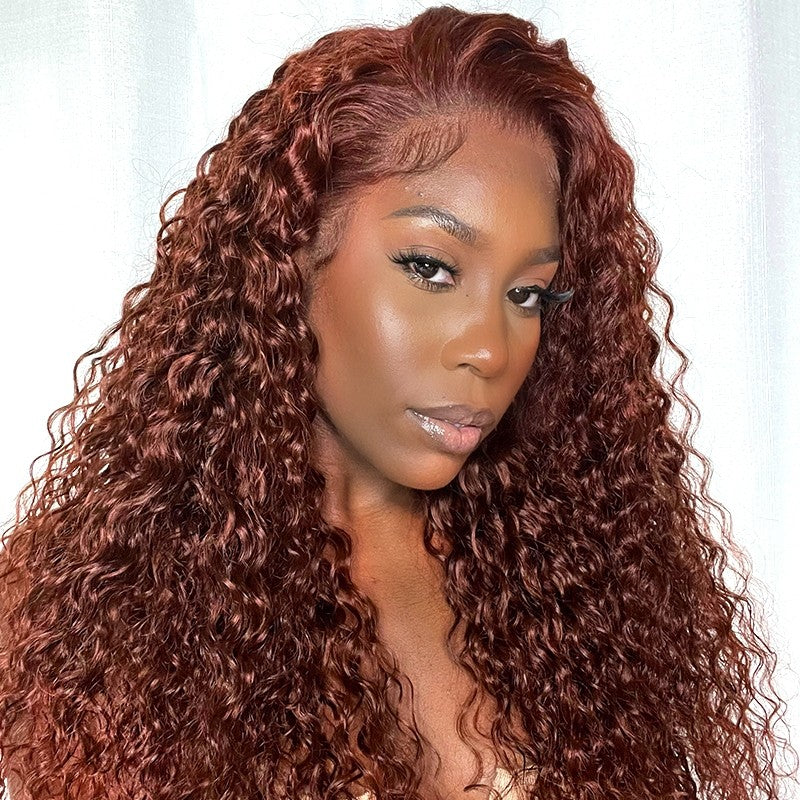 BOGO Sunber Reddish Brown Wet And Wavy 13*4 Lace Front Wigs Water Wave Pre-Plucked Human Hair Wigs